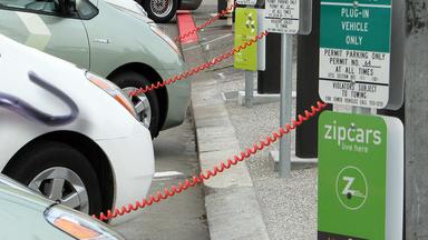 Electric cars at a charging station