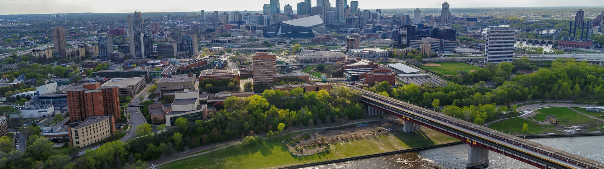 Aerial view of the West Bank of University of Minnesota